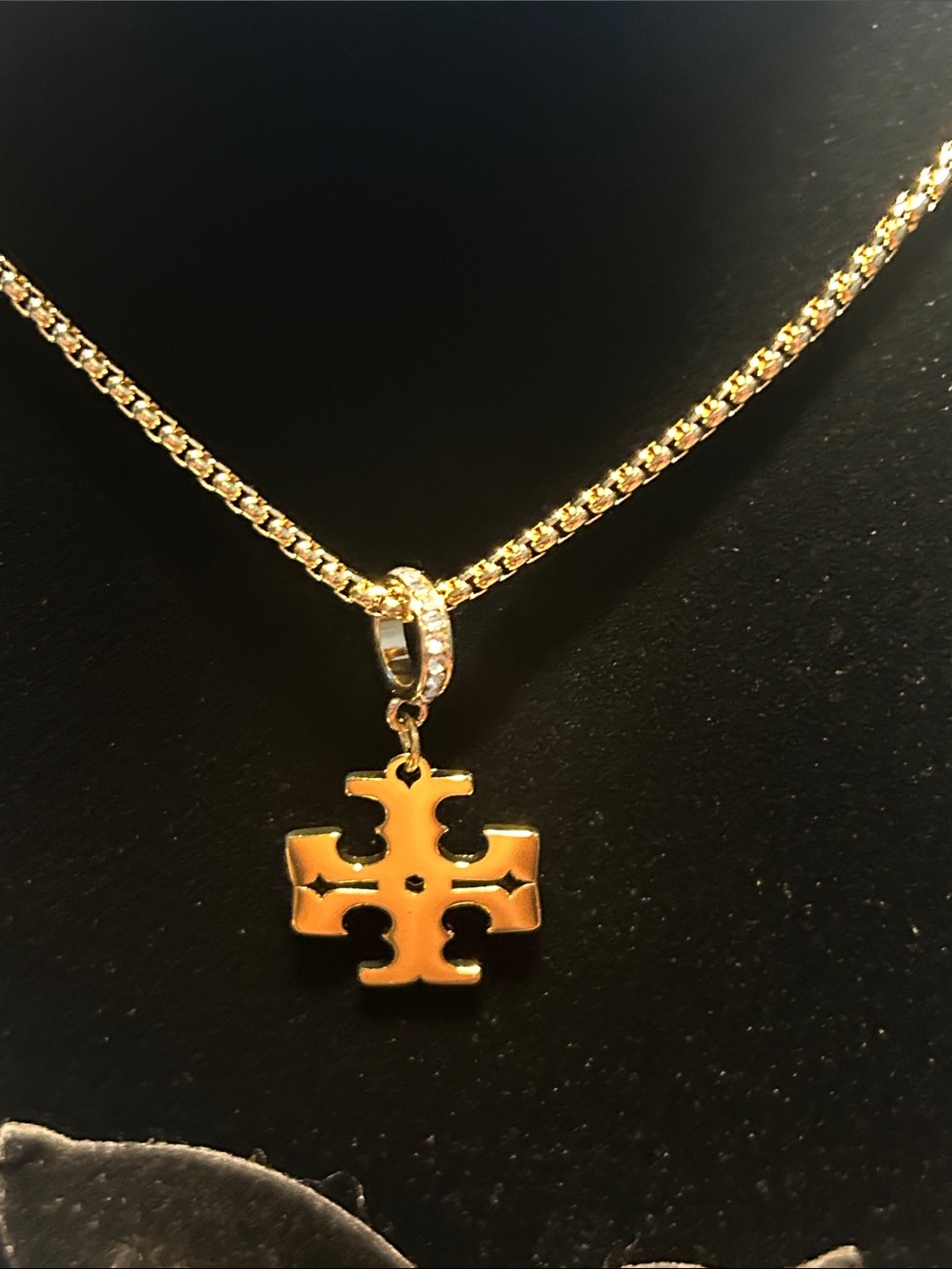Gold Cross Pendant Necklace and Matching Stud Earrings - Gold